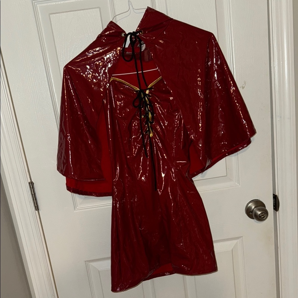 Red Shiny Hooded Cape Dress
